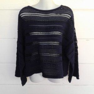 Ceny Women's Blue Knit Top Semi Sheer Long Sleeves Large